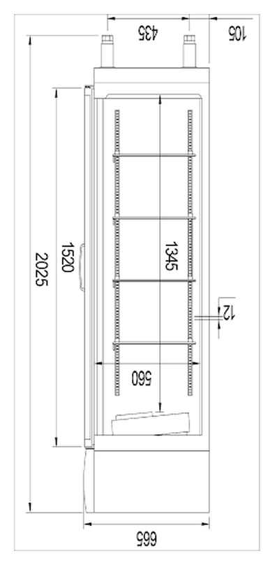 Plano con medidas de Expositor refrigerado AGPA-125