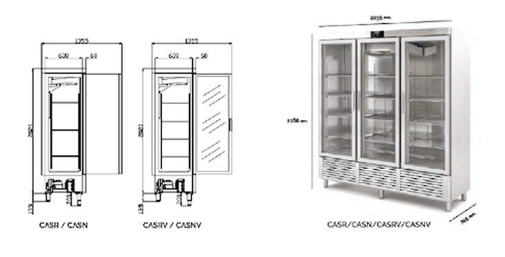 Plano con medidas de Armario refrigerador Nimbus CASR-210-6