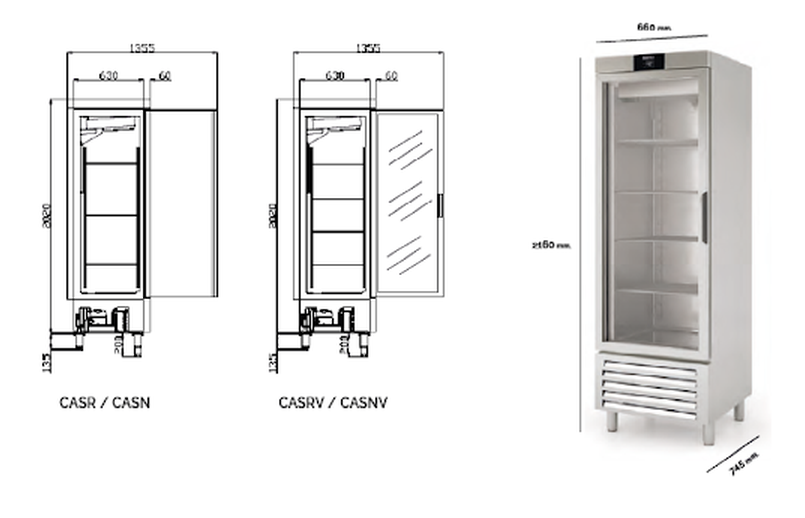 Plano con medidas de Armario refrigeración Nimbus CASR-75-1