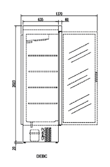 Plano con medidas de Expositor mantenimiento congelados DEBC-1302