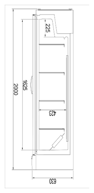Plano con medidas de Expositor refrigerado EVR-620-C-SZ