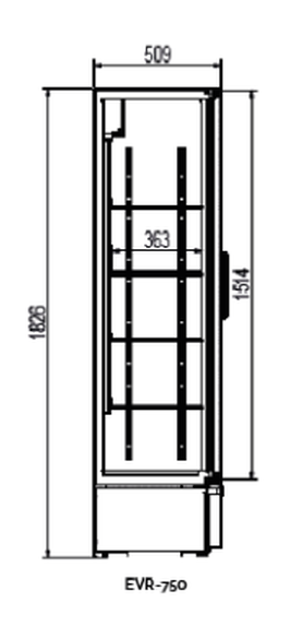 Plano con medidas de Expositor refrigerado EVR-750