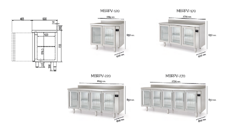 Plano con medidas de Mesa refrigerada Radiant MBRPV-120
