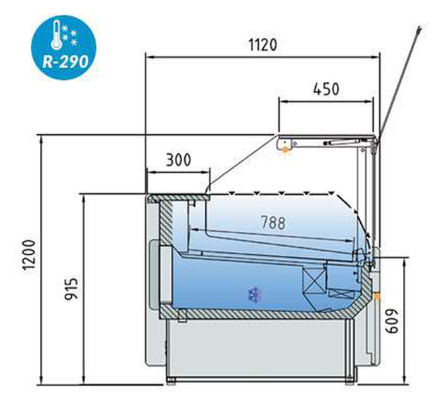 Plano con medidas de Vitrina expositora Juniper VES-10E-15-RC-TF