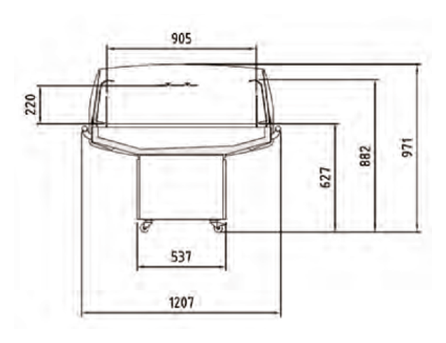 Plano con medidas de Vitrina expositora Velastra VISC-10-125