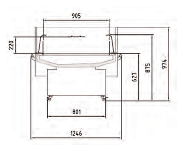Plano con medidas de Vitrina expositora Velastra VISC-10-125