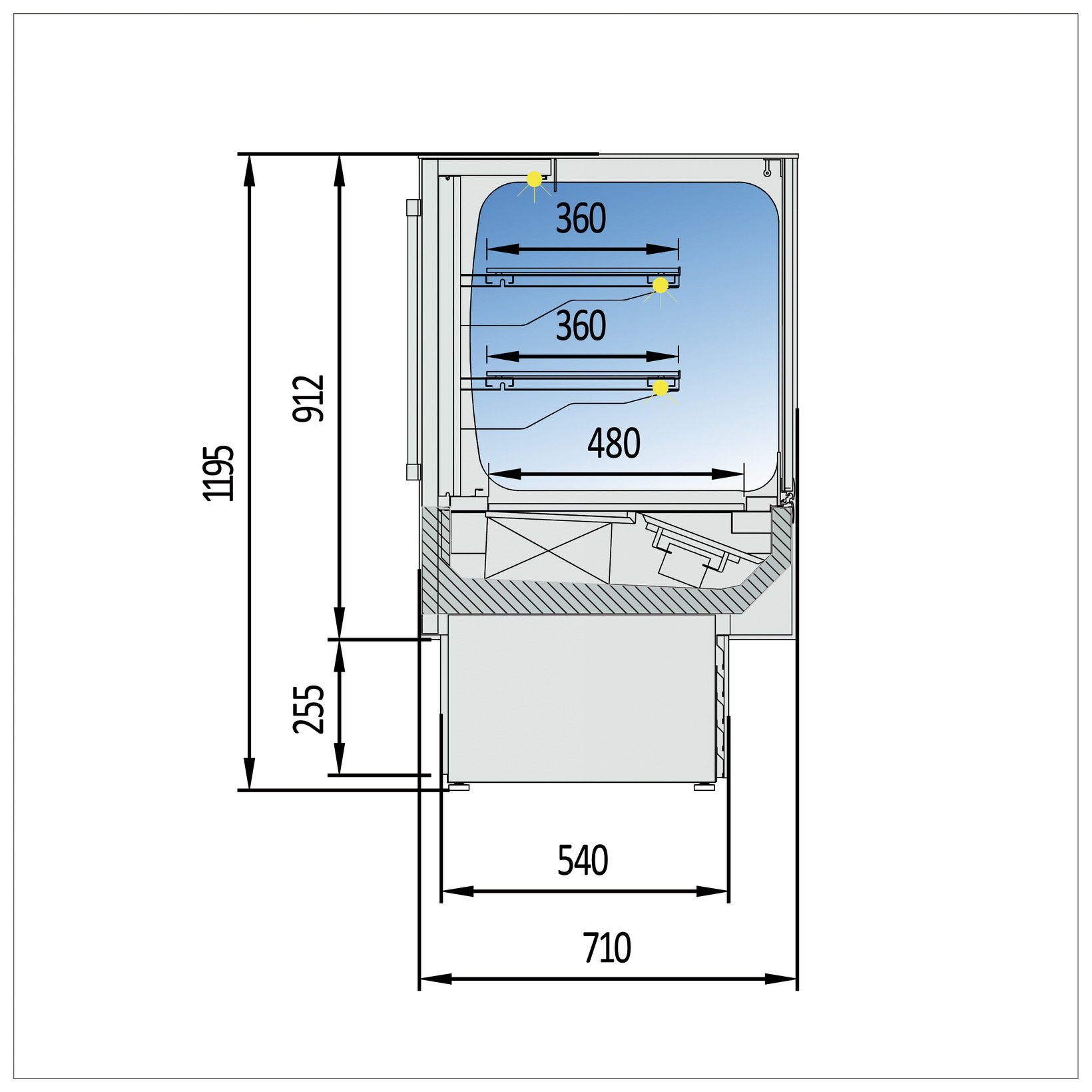 Plano con medidas de Vitrina semimural Spectre VV-6-13-RGM