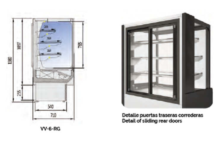 Plano con medidas de Vitrina semimural Spectre VV-6-6-RG
