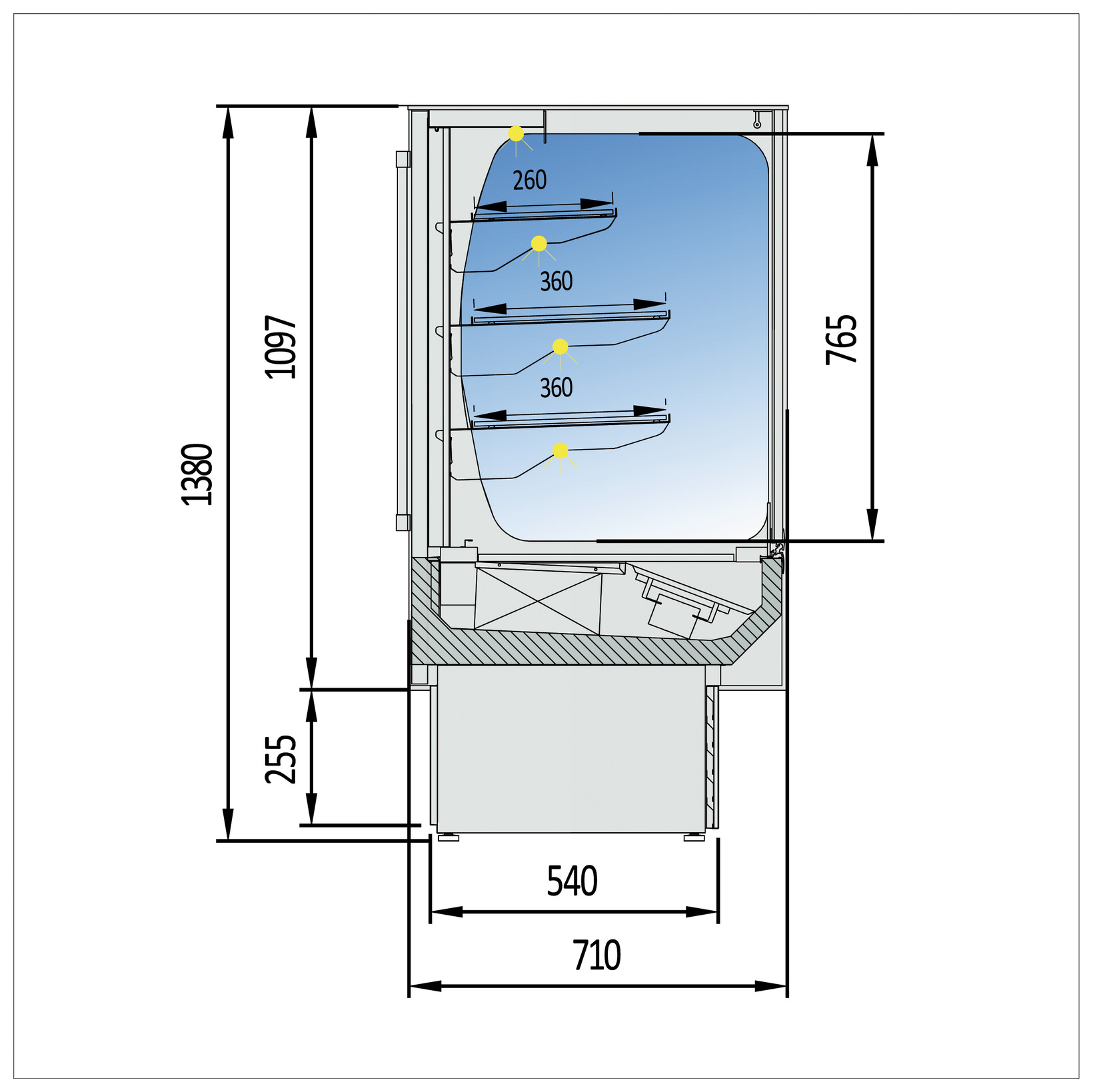 Plano con medidas de Vitrina semimural Spectre VV-6-9-RG